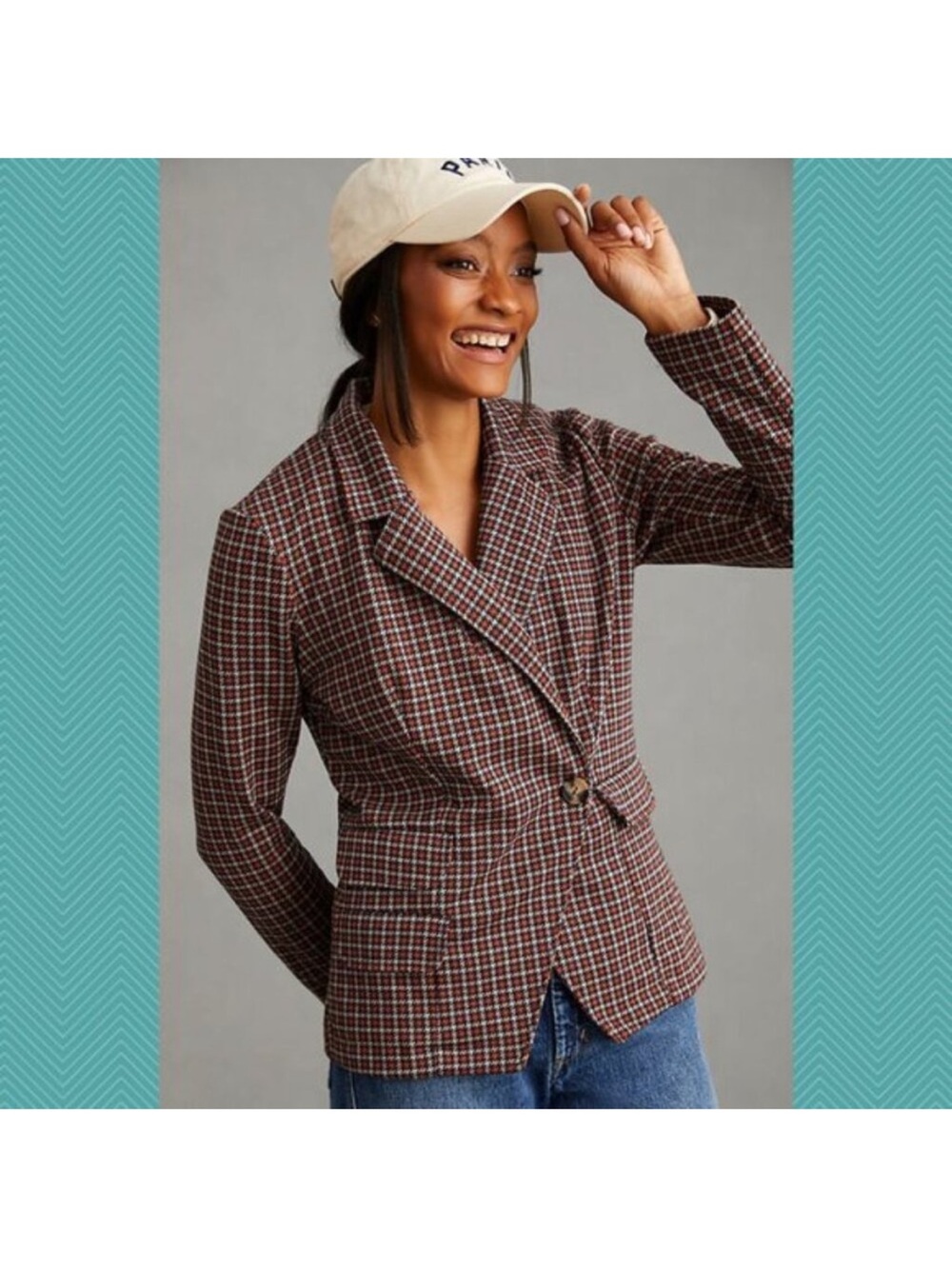 Anthropologie Maeve collegiate Knit Blazer Jacket Houndstooth